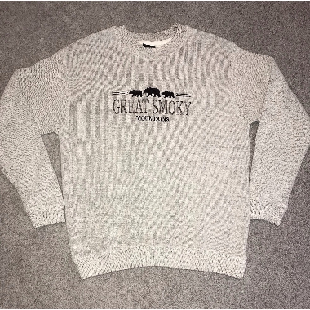 Vintage Great Smoky Mountains Sweater Sweatshirt Large‎ Gray Pullover USA Soft